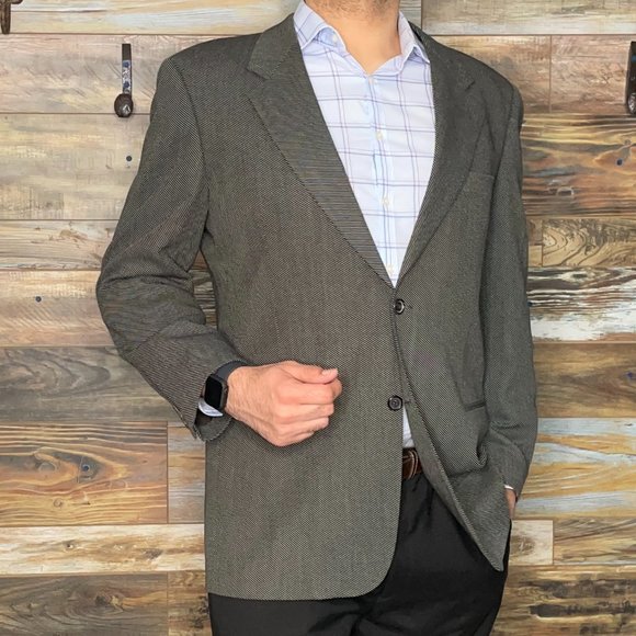 Hugo Boss USA Wool Gray Geometric Striped Blazer Sport Jacket 46R *EXCELLENT*